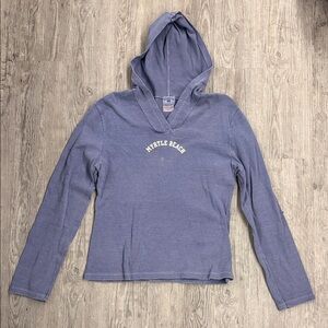 Women's “Myrtle Beach” V-Neck Hoodie Sweater in Heather Blue